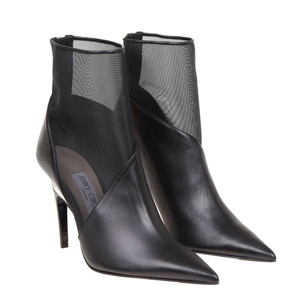 Jimmy Choo Sioux 100 Mesh Leather Pointed Toe Ankle Boots Black IT 40 US 10